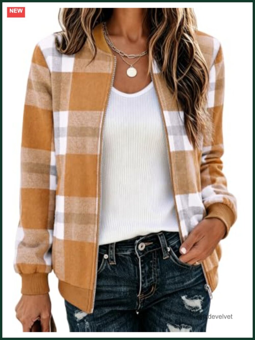 Lightweight Bomber Jacket Plaid Flannel Coat Zip Up Fall Winter